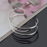 Unisex Silver Hollow 925 Sterling Silver Cuff Bangle Bracelet