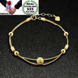 Sterling Silver Round Beads Two Lines Chain Bracelet