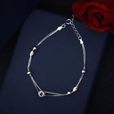 Sterling Silver Round Beads Two Lines Chain Bracelet