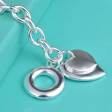 925 Silver Heart Circles Chain Cuff Bangle Bracelet
