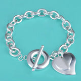925 Silver Heart Circles Chain Cuff Bangle Bracelet