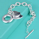 925 Silver Heart Circles Chain Cuff Bangle Bracelet