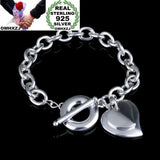 925 Silver Heart Circles Chain Cuff Bangle Bracelet