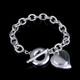 925 Silver Heart Circles Chain Cuff Bangle Bracelet