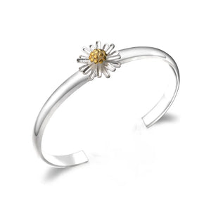 Daisy Open 925 Sterling Silver Cuff Bangle Bracelet