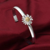 Daisy Open 925 Sterling Silver Cuff Bangle Bracelet