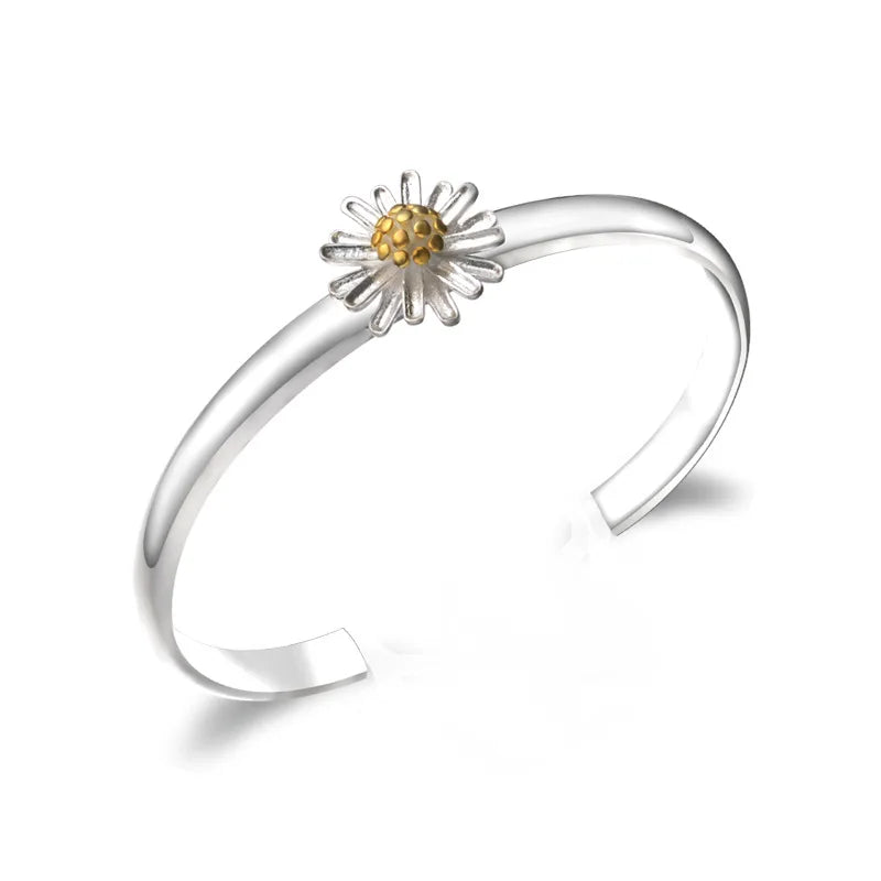 Daisy Open 925 Sterling Silver Cuff Bangle Bracelet