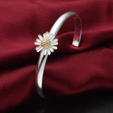 Daisy Open 925 Sterling Silver Cuff Bangle Bracelet
