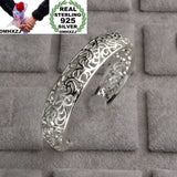 925 Silver Hollow Flower Cuff Bangle Bracelet