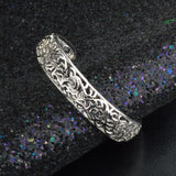 925 Silver Hollow Flower Cuff Bangle Bracelet