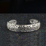 925 Silver Hollow Flower Cuff Bangle Bracelet