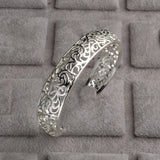 925 Silver Hollow Flower Cuff Bangle Bracelet