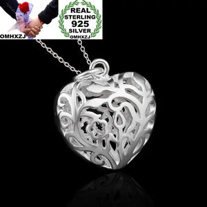 Party Gift Silver Hollow Heart 925 Sterling Silver Charm Pendant Necklace