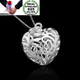Party Gift Silver Hollow Heart 925 Sterling Silver Charm Pendant Necklace
