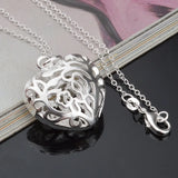 Party Gift Silver Hollow Heart 925 Sterling Silver Charm Pendant Necklace