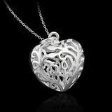 Party Gift Silver Hollow Heart 925 Sterling Silver Charm Pendant Necklace