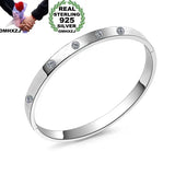 Silver Zircon 925 Sterling Silver Cuff Bangle Bracelet
