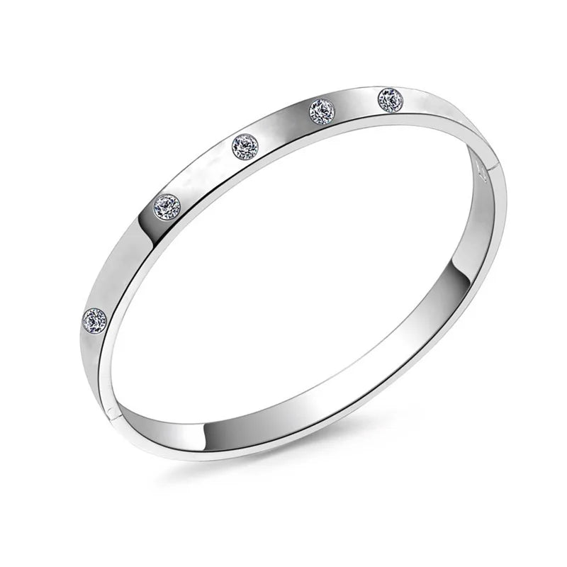 Silver Zircon 925 Sterling Silver Cuff Bangle Bracelet
