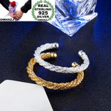 OMHXZJ Twined Open 925 Sterling Silver Cuff Bangle Bracelet