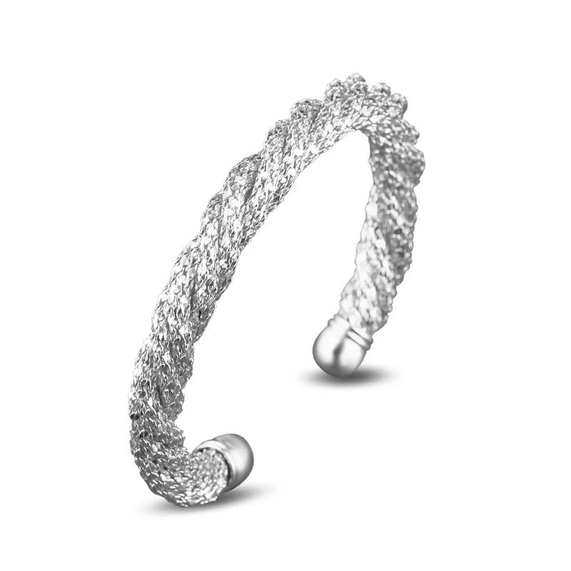 OMHXZJ Twined Open 925 Sterling Silver Cuff Bangle Bracelet