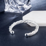 OMHXZJ Twined Open 925 Sterling Silver Cuff Bangle Bracelet