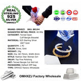 OMHXZJ Twined Open 925 Sterling Silver Cuff Bangle Bracelet