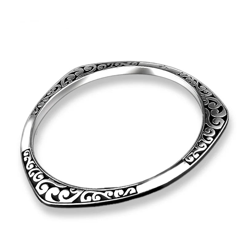 Engraved Tai Silver Cuff Bangle Bracelet for Wedding
