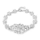 925 Sterling Silver Flowers Chain Thick Bracelet