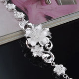925 Sterling Silver Flowers Chain Thick Bracelet