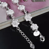 925 Sterling Silver Flowers Chain Thick Bracelet