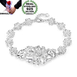 925 Sterling Silver Flowers Chain Thick Bracelet