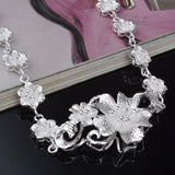 925 Sterling Silver Flowers Chain Thick Bracelet