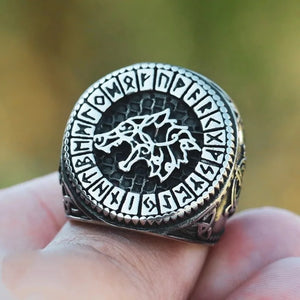Vintage Wolf Round 925 Sterling Silver Ring