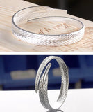 Sweet Woman Girl Feather 999 Silver Cuff Bracelet Bangle SZ80