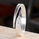 Sweet Woman Girl Feather 999 Silver Cuff Bracelet Bangle SZ80