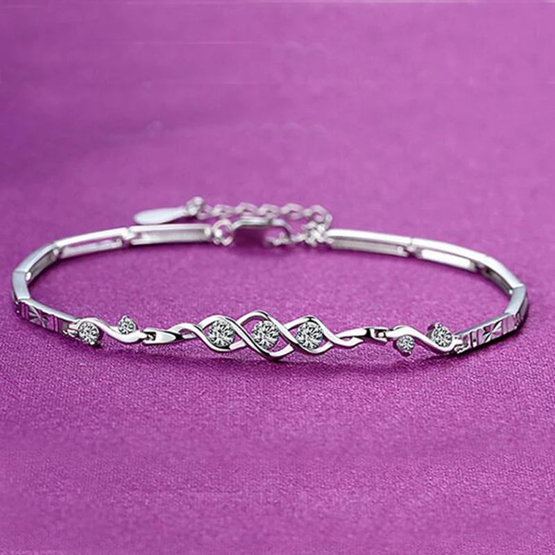 Romantic Heart Purple 925 Silver Bracelet Bangle SZ84