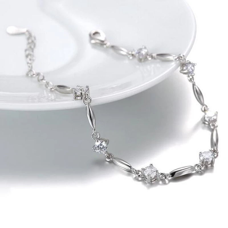 Romantic Zircon 925 Sterling Silver Bracelet Bangle SZ112