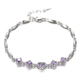 Romantic Purple Heart 925 Silver Bracelet SZ89
