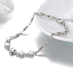 Romantic Purple Heart 925 Silver Bracelet SZ89