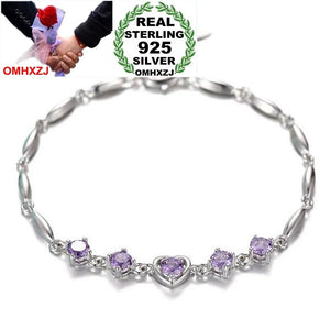 Romantic Purple Heart 925 Silver Bracelet SZ89