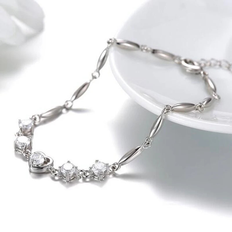 Romantic Purple Heart 925 Silver Bracelet SZ89