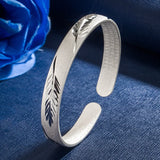 Vintage Leaf 925 Silver Open Bracelet Bangle European Woman Party Gift