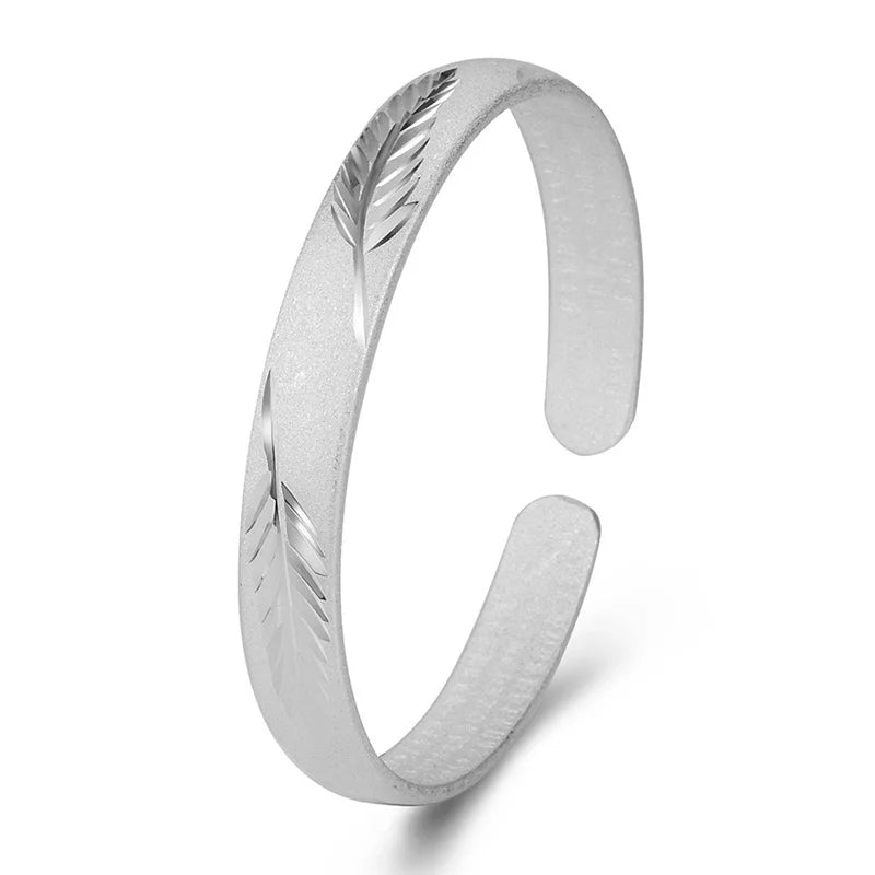 Vintage Leaf 925 Silver Open Bracelet Bangle European Woman Party Gift