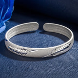 Vintage Leaf 925 Silver Open Bracelet Bangle European Woman Party Gift