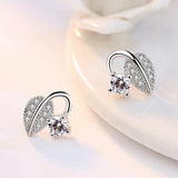 Lovely Kpop Wedding Leaf Zircon 925 Silver Earrings