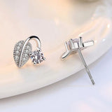 Lovely Kpop Wedding Leaf Zircon 925 Silver Earrings