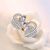 Lovely Kpop Wedding Leaf Zircon 925 Silver Earrings