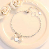 925 Silver Bracelet with Red Agate Star and Pearl