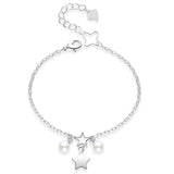 925 Silver Bracelet with Red Agate Star and Pearl