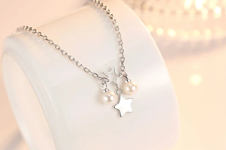 925 Silver Bracelet with Red Agate Star and Pearl